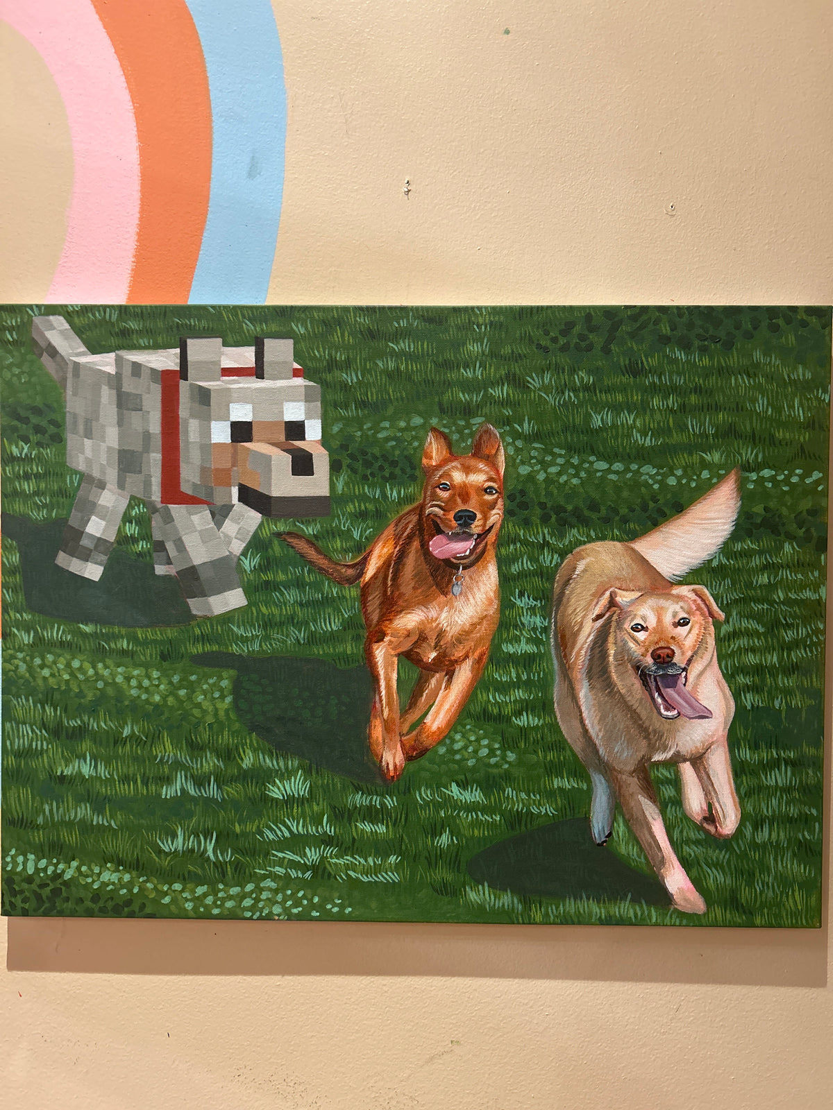 ORIGINAL 18x24 Ode To Our Childhood Dogs acrylic painting on canvas