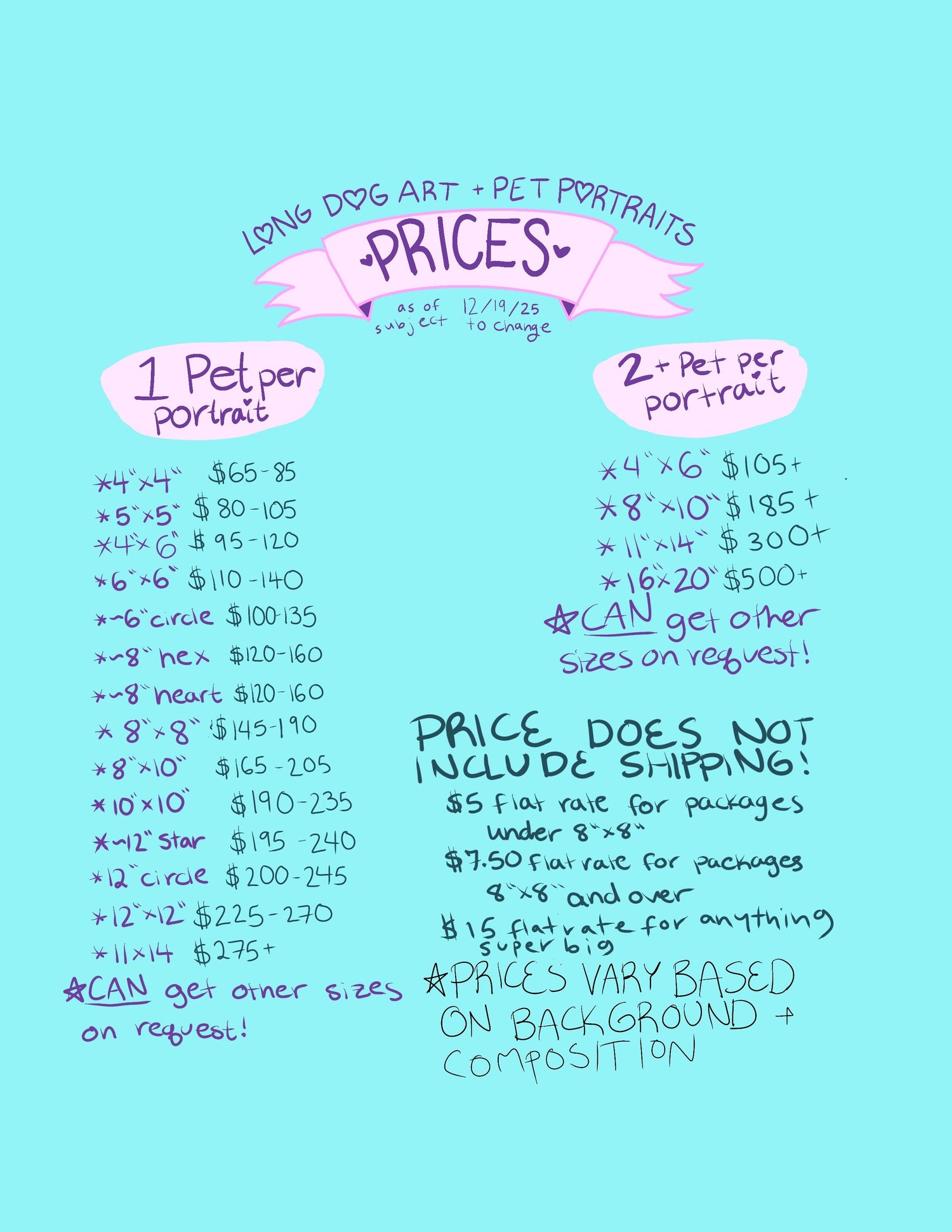 Current Available Commission Sizes